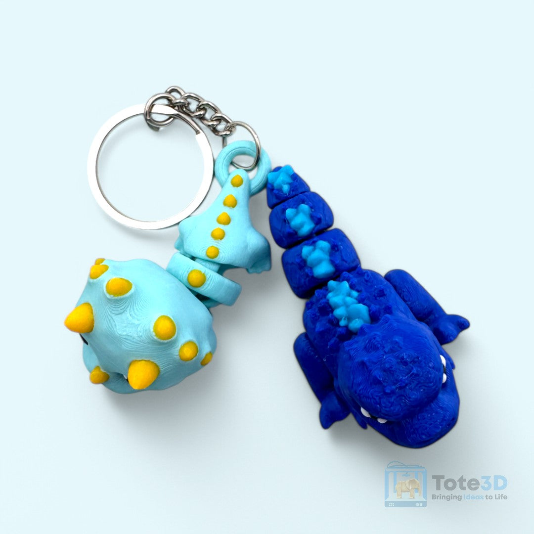 Mini Flexi Godzilla & Mini Flexi Triceratops Keychain (Set)