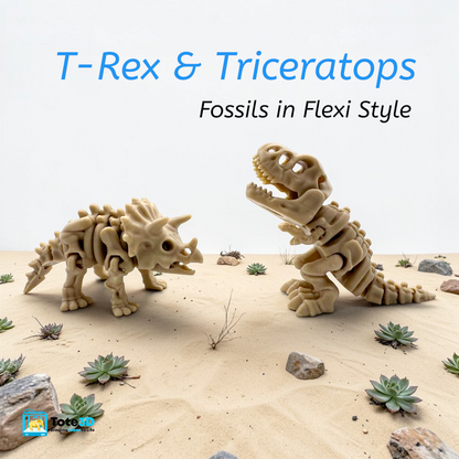 Flexi Dinosaur Fossils T-Rex & Triceratops (Bone Color, Articulated)