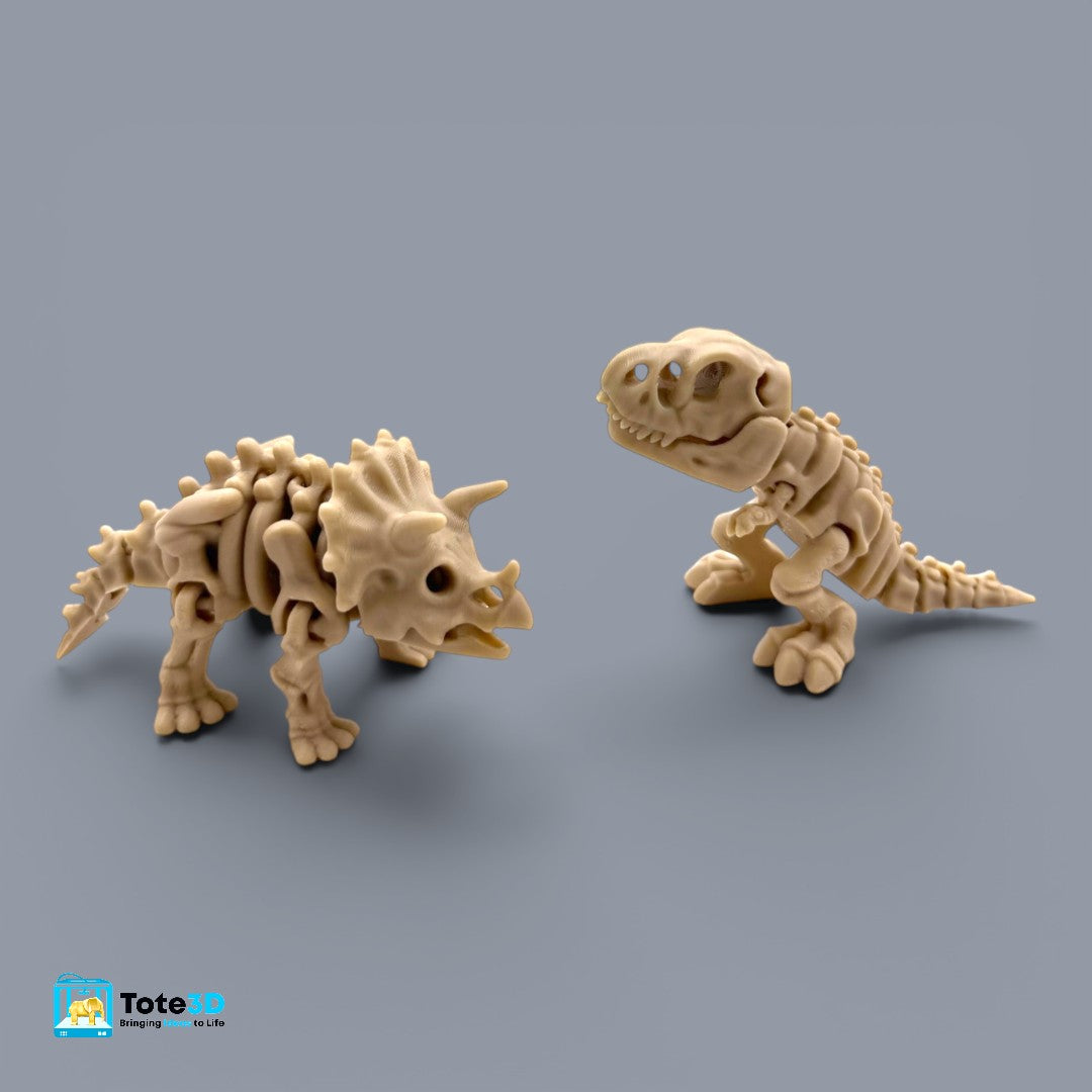 Flexi Dinosaur Fossils T-Rex & Triceratops (Bone Color, Articulated)