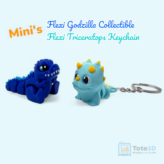 Mini Flexi Godzilla & Mini Flexi Triceratops Keychain (Set)